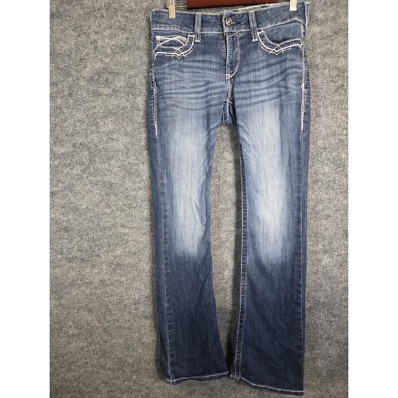 Ariat REAL Jeans Womens 28L Blue Medium Wash Bootcut Entwined Embroidered Denim - Picture 1 of 12
